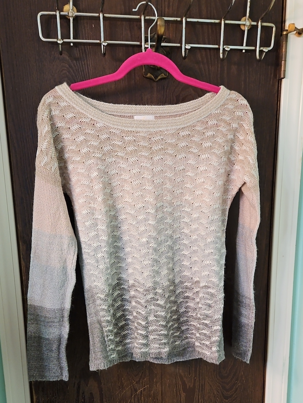 C Ombre Knit Scoop-Neck Sweater in Cream and Gray